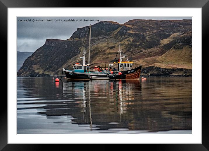 Two Creel boats transferring creels one to the other. Framed Mounted Print by Richard Smith