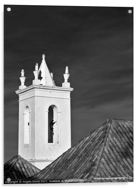 Church bell tower behind tiled roofs in Tavira Acrylic by Angelo DeVal