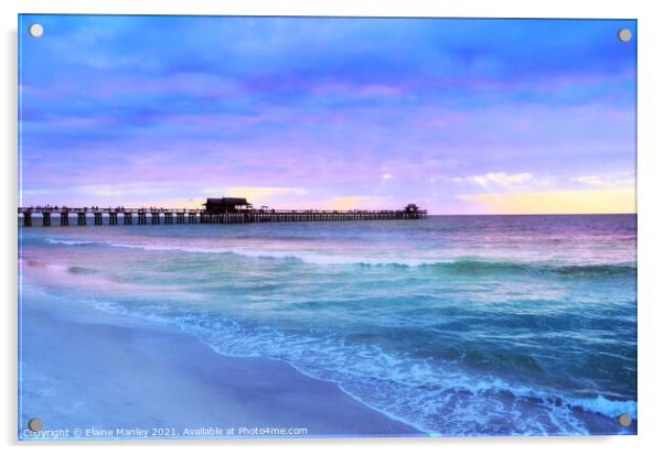 Naples Beach Pier , Florida Acrylic by Elaine Manley