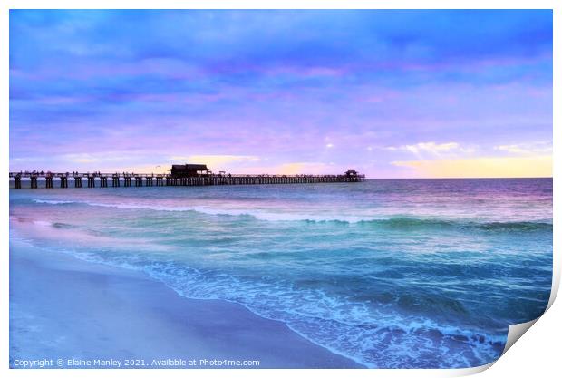 Naples Beach Pier , Florida Print by Elaine Manley