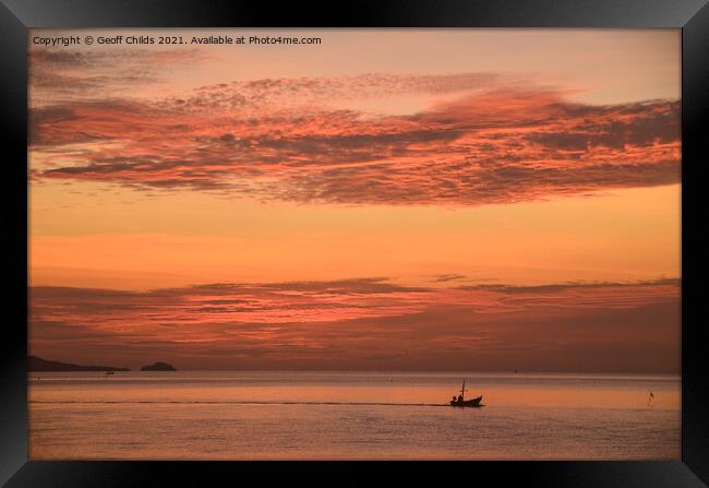 Orange tropical sunrise seascape. Thailand. Framed Print by Geoff Childs