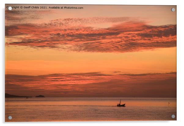 Orange tropical sunrise seascape. Thailand. Acrylic by Geoff Childs