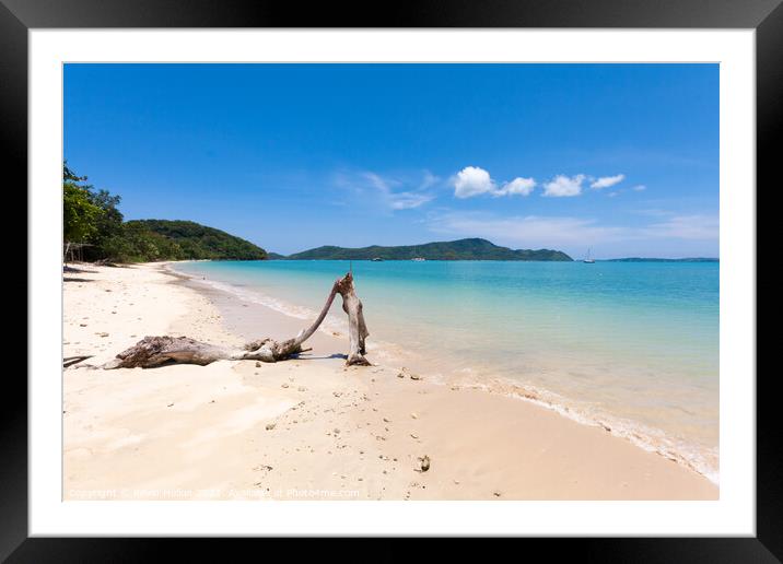 White sand beach Framed Mounted Print by Kevin Hellon