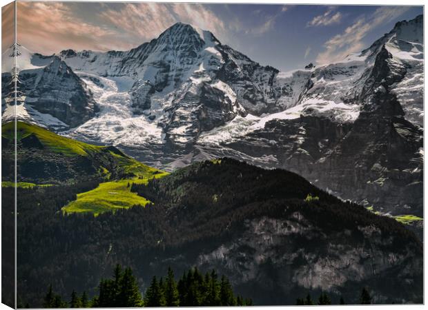 The Monch snow capped Mountain in Switzerland Canvas Print by Dave Williams