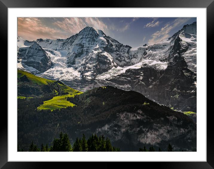 The Monch snow capped Mountain in Switzerland Framed Mounted Print by Dave Williams