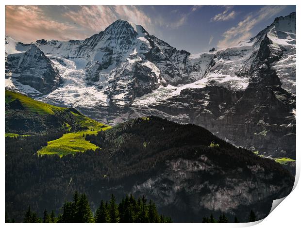 The Monch snow capped Mountain in Switzerland Print by Dave Williams
