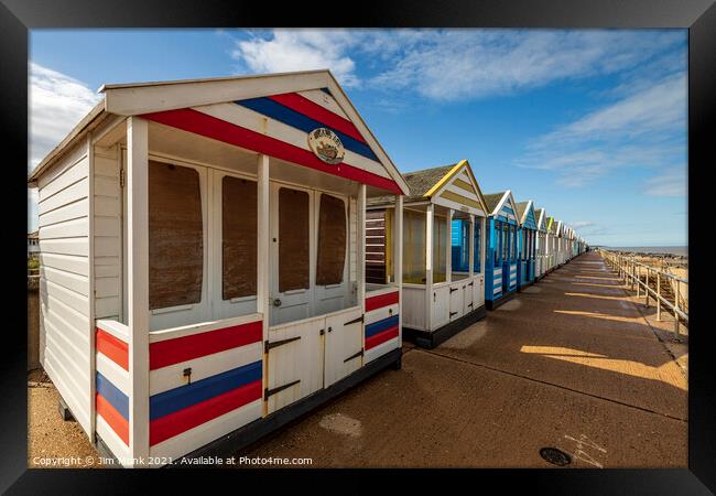 Southwold Beach Huts Framed Print by Jim Monk