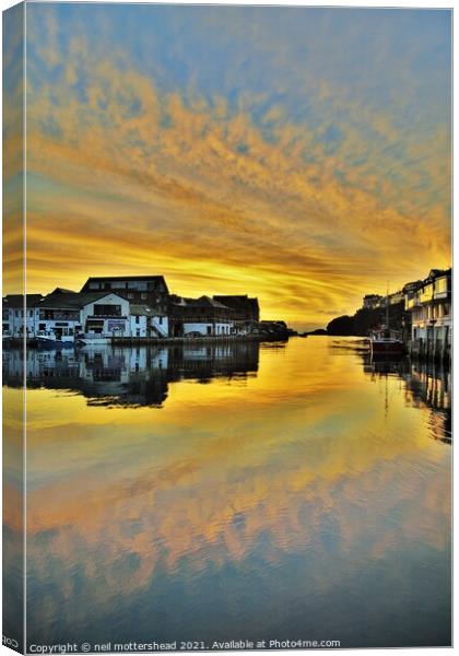 Sunrise Reflections In Looe. Canvas Print by Neil Mottershead