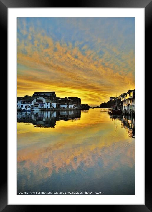 Sunrise Reflections In Looe. Framed Mounted Print by Neil Mottershead