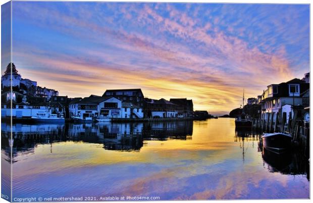 Sunrise Reflections At Looe. Canvas Print by Neil Mottershead