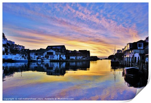 Sunrise Reflections At Looe. Print by Neil Mottershead