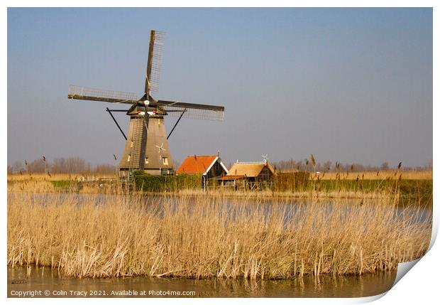 Windmill in Kinderdijk,  Holland Print by Colin Tracy