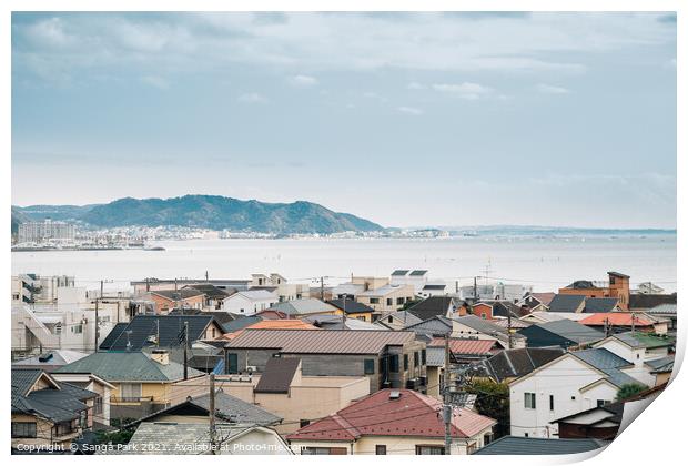 Kamakura seaside village Print by Sanga Park