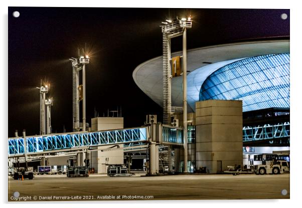 Montevideo Airport Facade Night Scene Acrylic by Daniel Ferreira-Leite