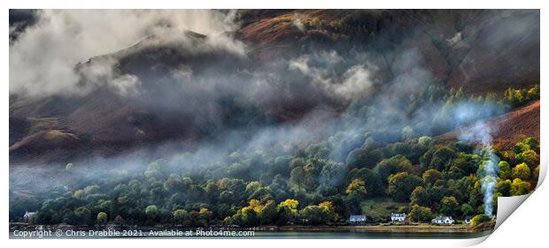 Smoke and mist over Loch Duich Print by Chris Drabble