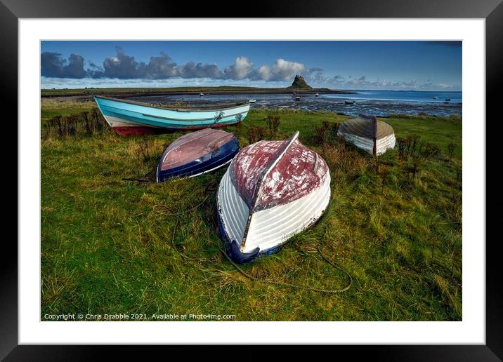 Fishing boats at Lindisfarne Framed Mounted Print by Chris Drabble