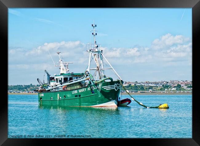 Fishing boat Mary Amelia LO86 moored of Leigh on Sea, Essex Framed Print by Peter Bolton