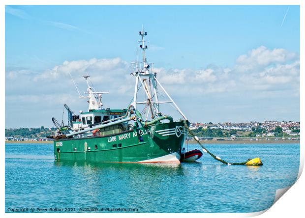 Fishing boat Mary Amelia LO86 moored of Leigh on Sea, Essex Print by Peter Bolton