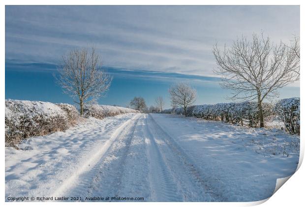 Van Farm Lane in Snow (2) Print by Richard Laidler