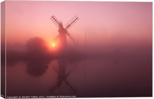 Thurne Mill at sunrise, Norfolk Broads, UK Canvas Print by Geraint Tellem ARPS