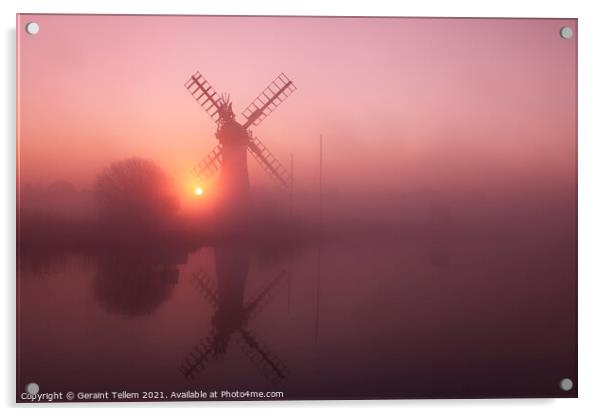Thurne Mill at sunrise, Norfolk Broads, UK Acrylic by Geraint Tellem ARPS