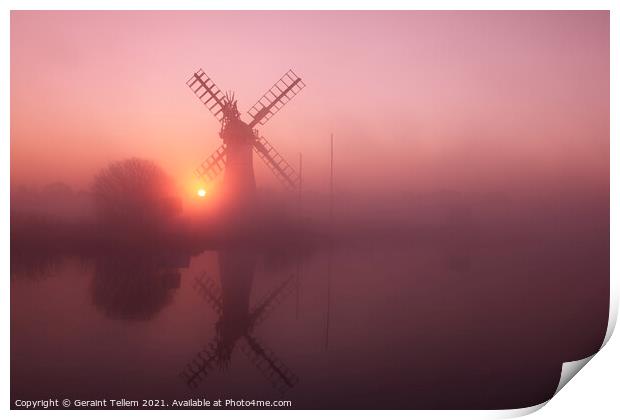 Thurne Mill at sunrise, Norfolk Broads, UK Print by Geraint Tellem ARPS