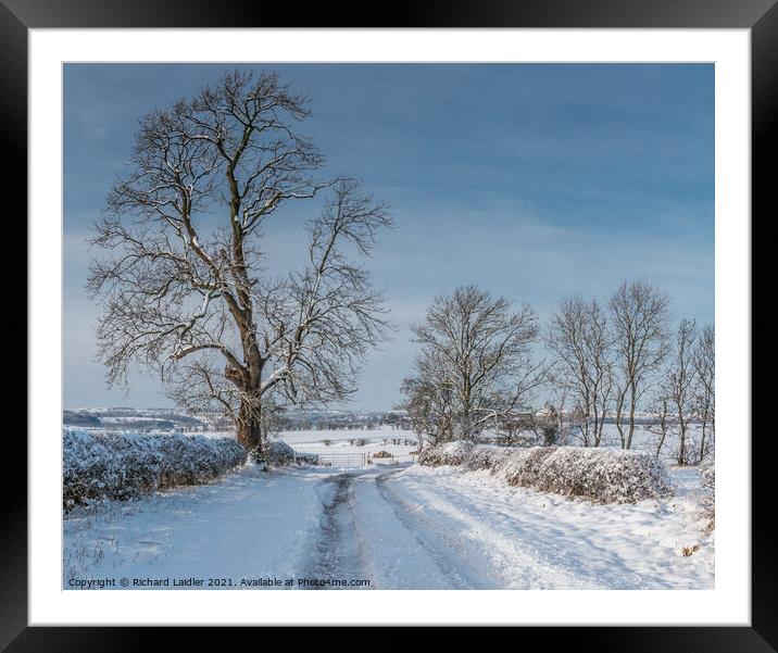 Van Farm Lane in Snow (1) Framed Mounted Print by Richard Laidler