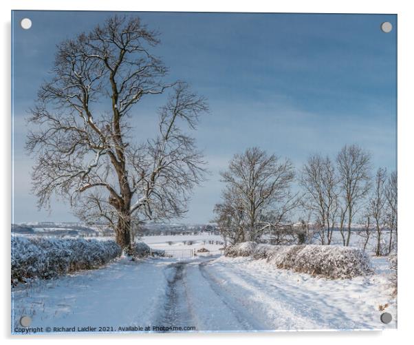 Van Farm Lane in Snow (1) Acrylic by Richard Laidler