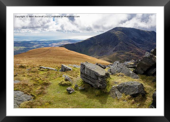 View from Mynydd Tal-y-mignedd on Nantlle Ridge  Framed Mounted Print by Pearl Bucknall