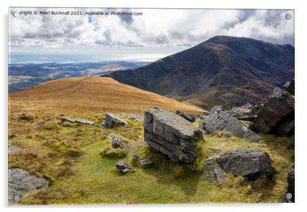 View from Mynydd Tal-y-mignedd on Nantlle Ridge  Acrylic by Pearl Bucknall