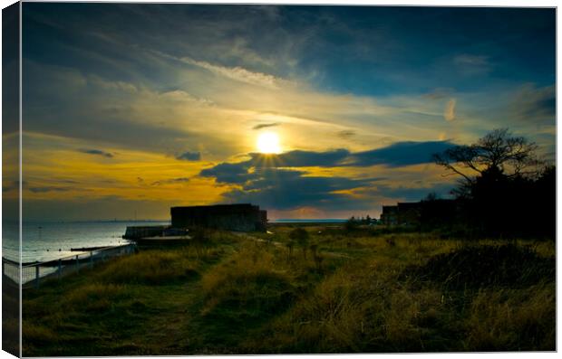 Sunset over the Garrison at Shoeburyness, Essex. Canvas Print by Peter Bolton