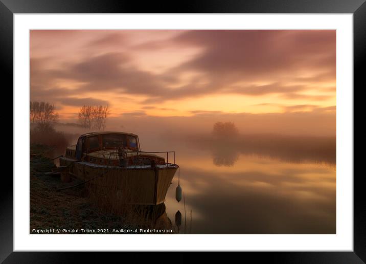 Barge on River Thurne, Norfolk Broads, England, UK Framed Mounted Print by Geraint Tellem ARPS