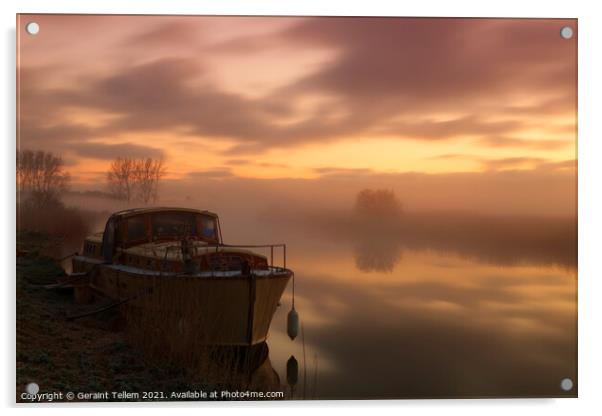 Barge on River Thurne, Norfolk Broads, England, UK Acrylic by Geraint Tellem ARPS