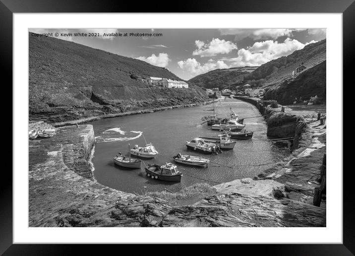 Boscastle in black and white Framed Mounted Print by Kevin White