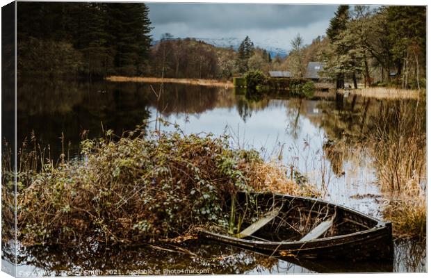 The Abandoned Boat at Loch Ard, The Trossachs Canvas Print by Tracey Smith