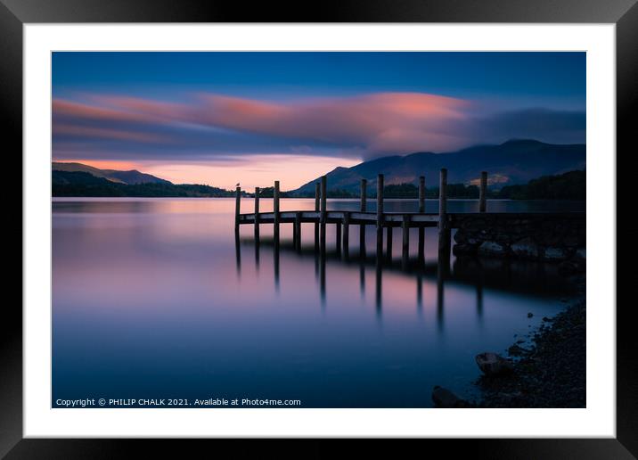 Derwent water sunrise with Ashness jetty near Kesw Framed Mounted Print by PHILIP CHALK