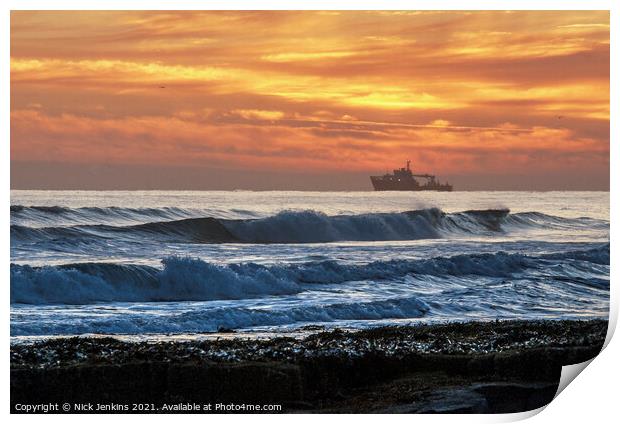 Dawn Sunrise Bamburgh Beach Northumberland Coast Print by Nick Jenkins