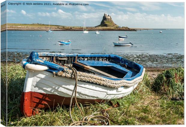 Rowing Boat and Castle Lindisfarne Northumberland Canvas Print by Nick Jenkins