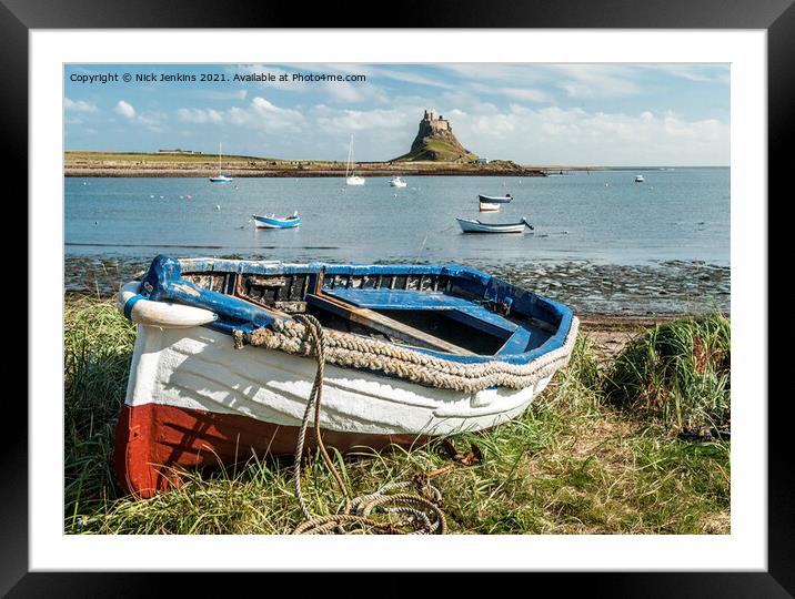 Rowing Boat and Castle Lindisfarne Northumberland Framed Mounted Print by Nick Jenkins