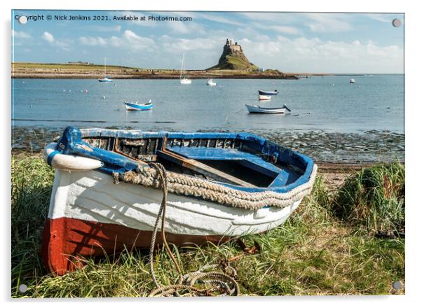 Rowing Boat and Castle Lindisfarne Northumberland Acrylic by Nick Jenkins