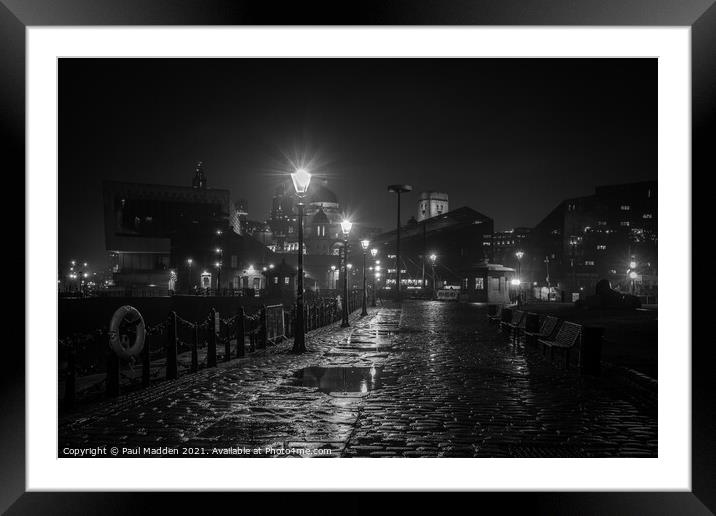 Rain soaked Liverpool Waterfront Framed Mounted Print by Paul Madden