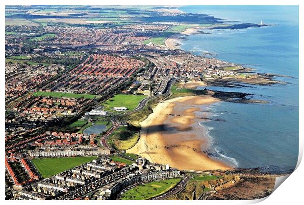 Tynemouth long sands and Cullercoats. Print by mick vardy