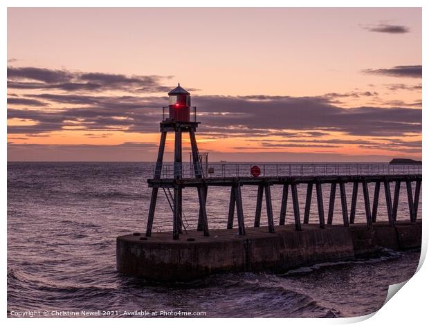 Sunrise on the pier Print by Christine Newell