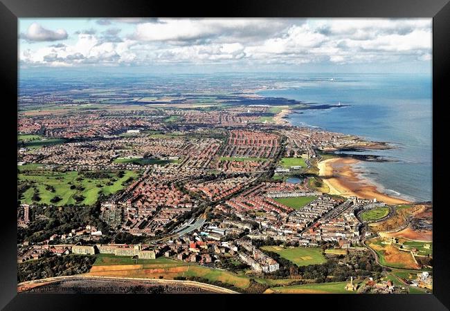 Tynemouth long sands and Cullercoats and Whitley Bay Framed Print by mick vardy