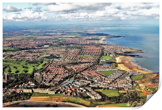 Tynemouth long sands and Cullercoats and Whitley Bay Print by mick vardy