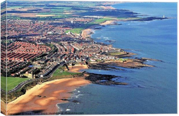 Aerial view of Cullercoats Harbour Canvas Print by mick vardy
