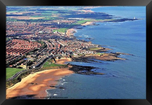 Aerial view of Cullercoats Harbour Framed Print by mick vardy