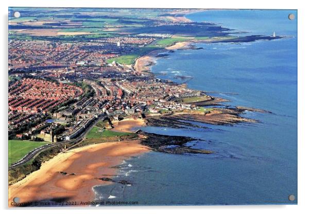 Aerial view of Cullercoats Harbour Acrylic by mick vardy