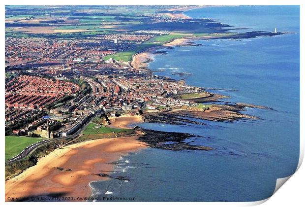 Aerial view of Cullercoats Harbour Print by mick vardy