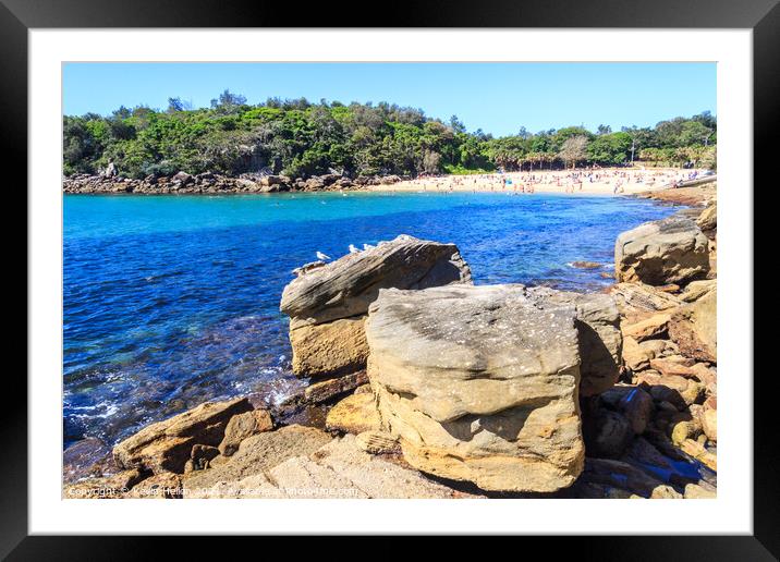 View over the rocks in Manly Framed Mounted Print by Kevin Hellon